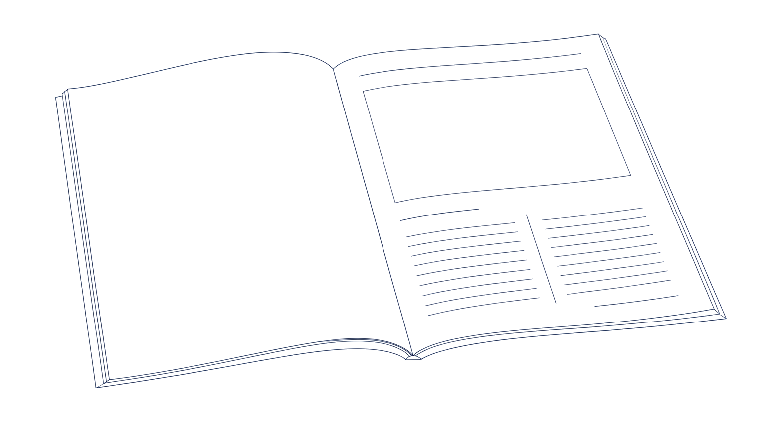 Line drawing of an open magazine spread