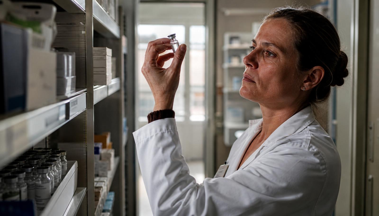 Hospital laboratory with a scientist working near monitored equipment