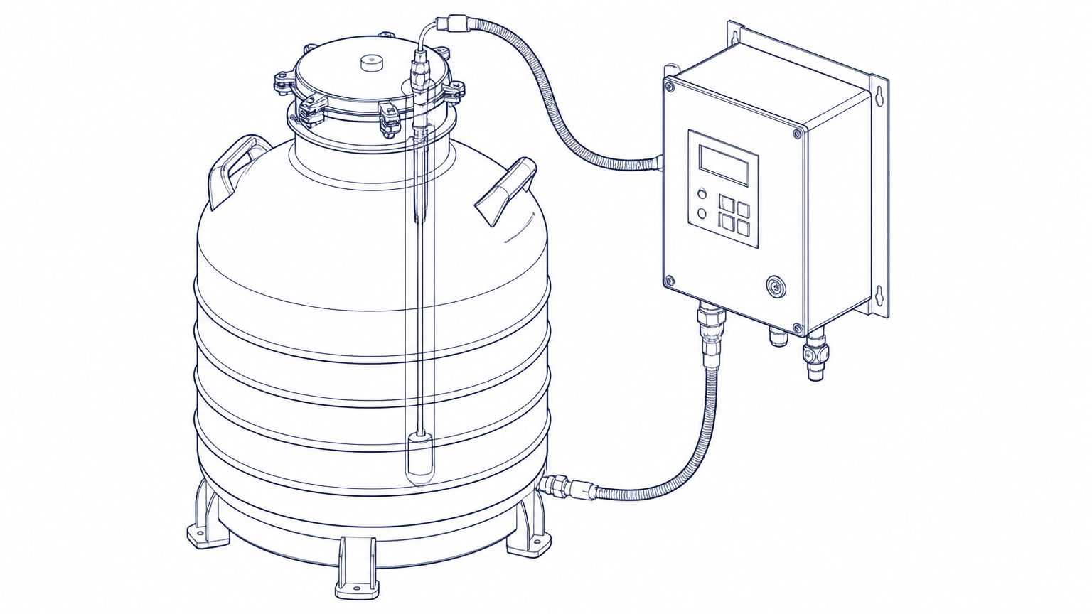 Line drawing of a cryogenic vessel with an automatic filling controller