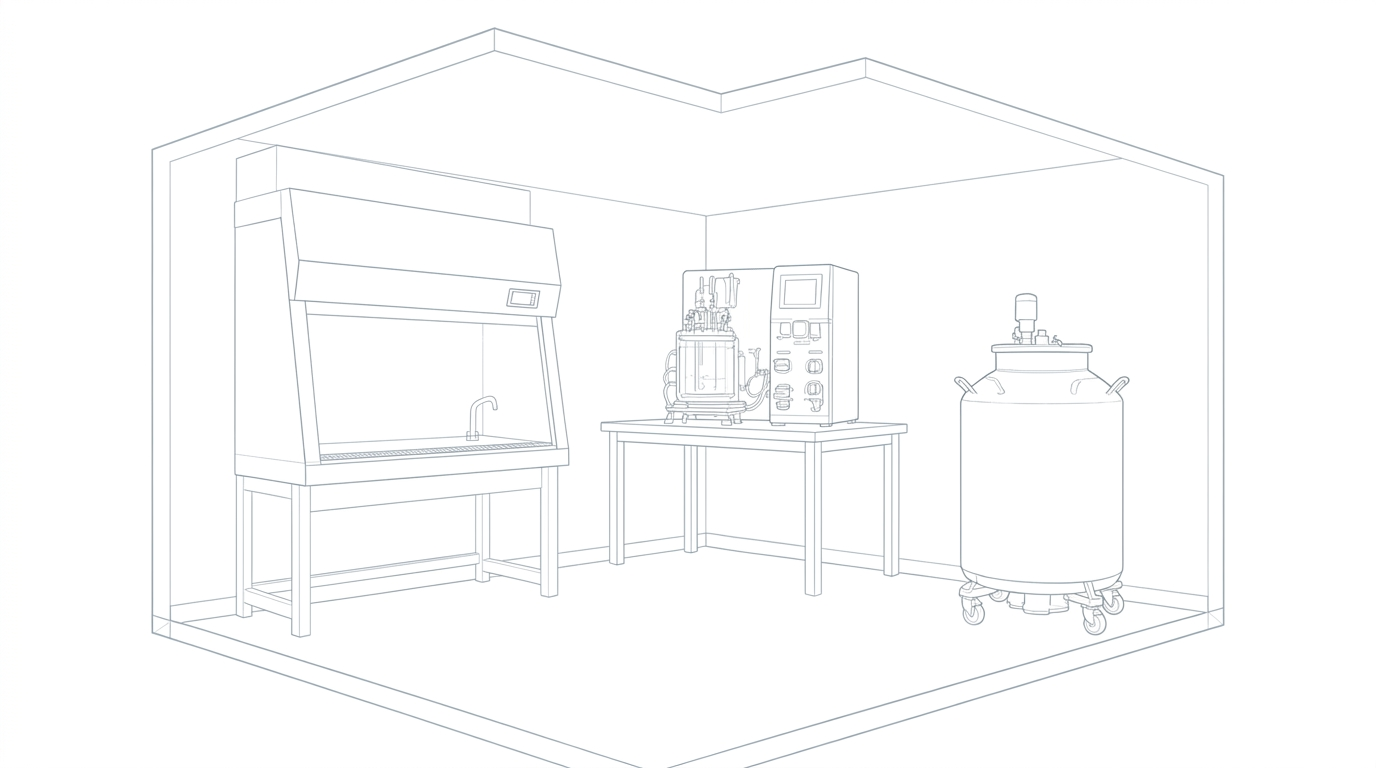 Line drawing of a cell and gene therapy cleanroom.