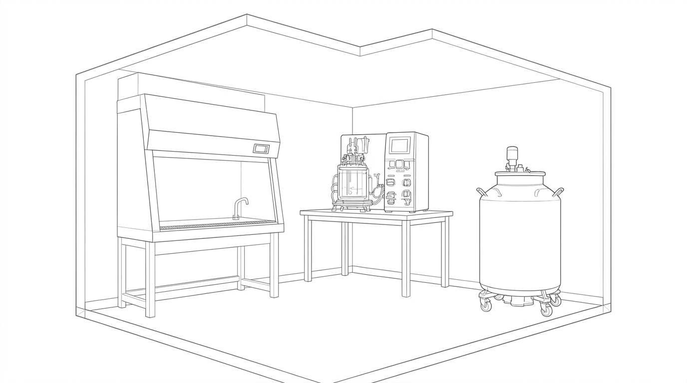 Line drawing of a cell and gene therapy cleanroom