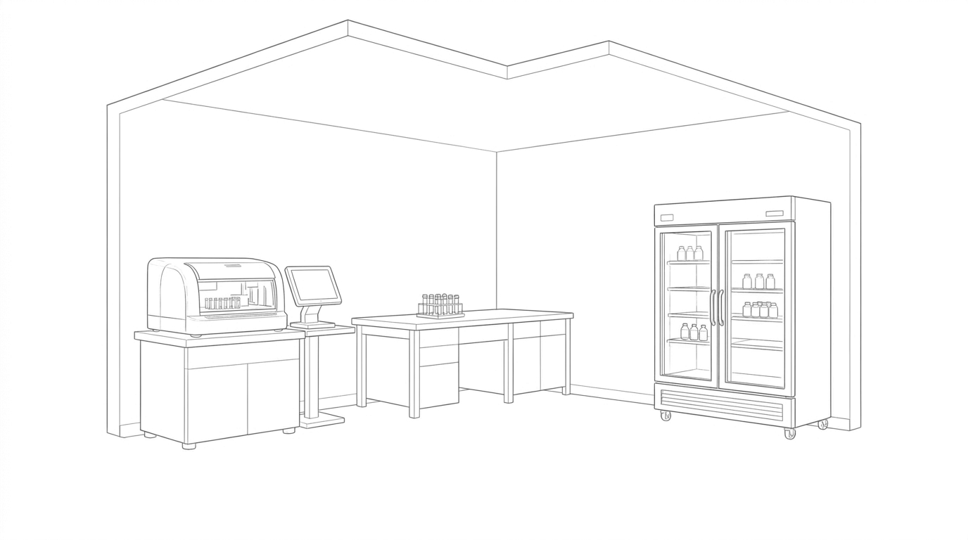 Line drawing of a clinical diagnostic laboratory