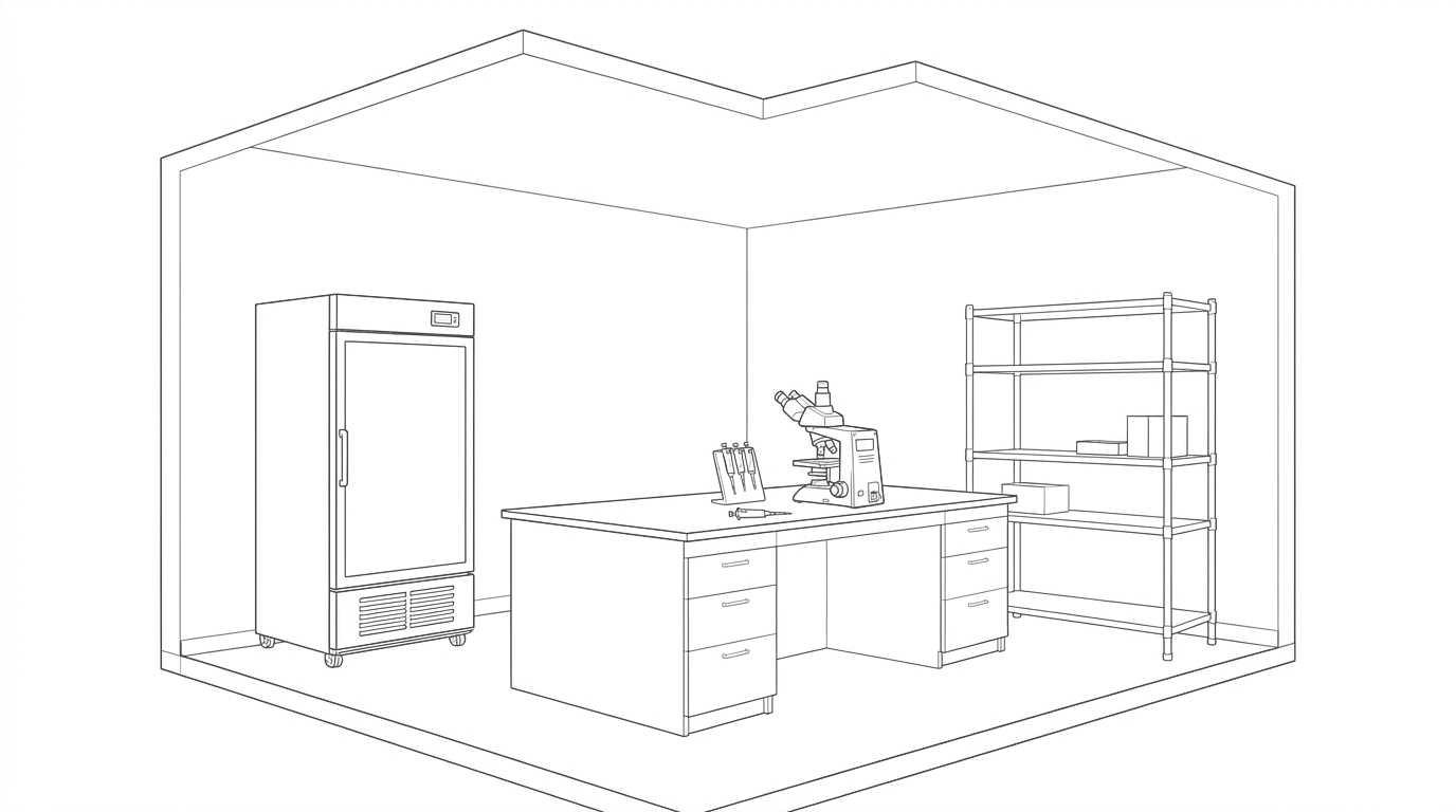 Line drawing of a university research facility